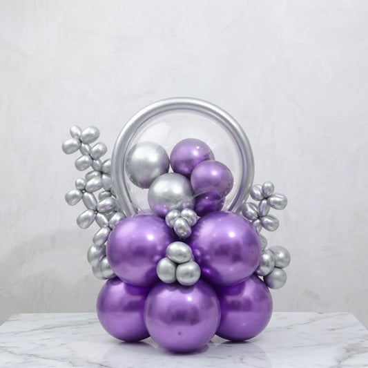 Purple & Silver Ring Balloon Stack Decor