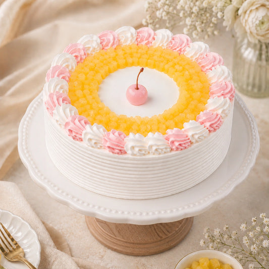 10 White Roses With Pineapple Cake