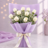 10 White Roses With Pineapple Cake