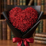 Heart-Shaped Red Gypsophila Bouquet in Black & Red Paper