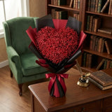 Heart-Shaped Red Gypsophila Bouquet in Black & Red Paper