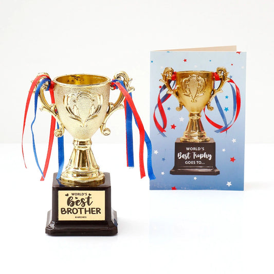 Archies World's Best Brother Gold Trophy with Greeting Card