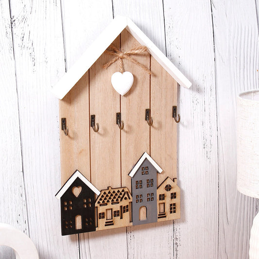 House-Shaped Wooden Wall Key Holder