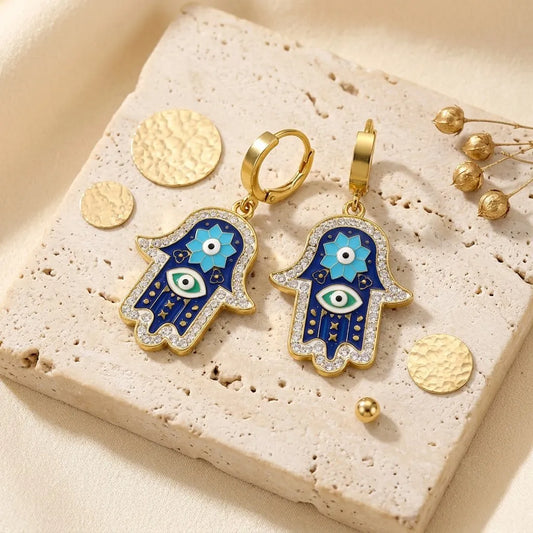 Blue Hamsa Hand Charm Drop Earrings | Stupid Cupid