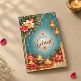 Personalized Diwali Greeting Card with Lanterns, Lotus & Diyas on Teal