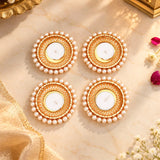 Set of 4 Gold-Tone Pearl Beaded Round Diya