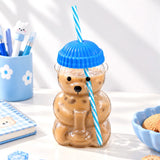 Bear Glass Sipper with Blue Lid & Straw