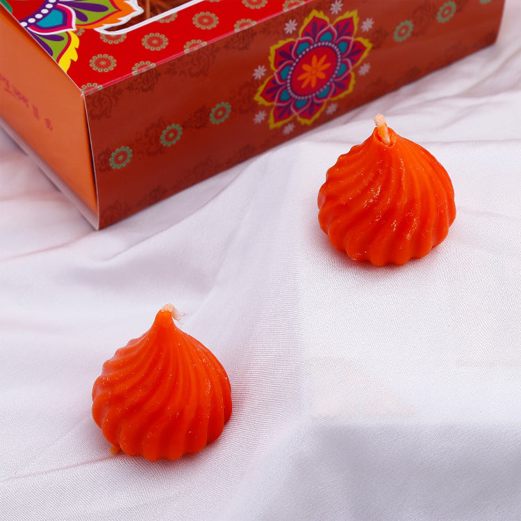 Ganesha Idol with Set of 2 Modak Diyas - Orange