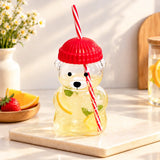 Bear Glass Sipper with Red Lid & Straw
