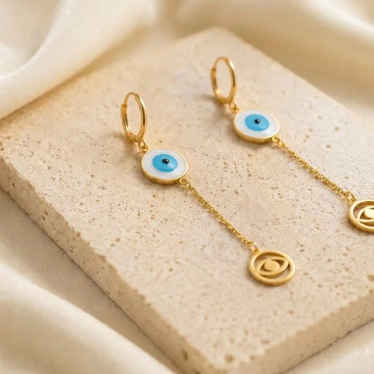 Blue Evil Eye Charm Dangle Earrings | Stupid Cupid