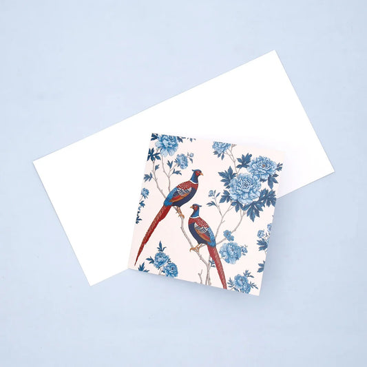 Pack of 50 Blue Pheasants Floral Greeting Card