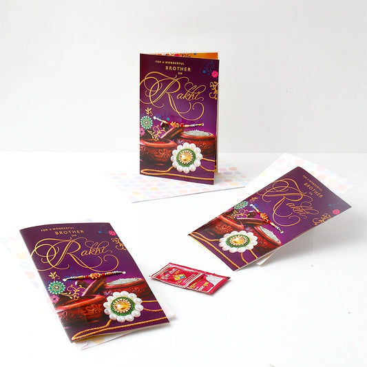 Pack Of 3 For Wonderful Brother Rakhi with Greeting Card With Envelope