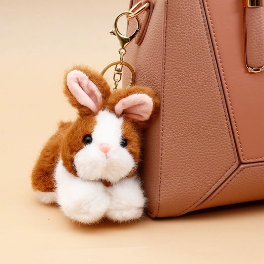 Brown Fluffy Rabbit Plush Keychain