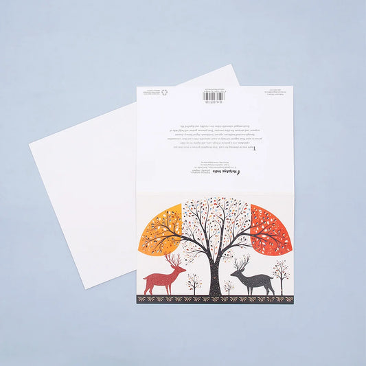 Pack of 50 Deer and Tree Folk Art Greeting Card