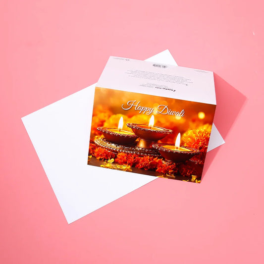 Pack of 50 Happy Diwali Brass Diyas Greeting Card