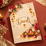 Personalized Diwali Greeting Card with Golden Lanterns & Brass Diyas