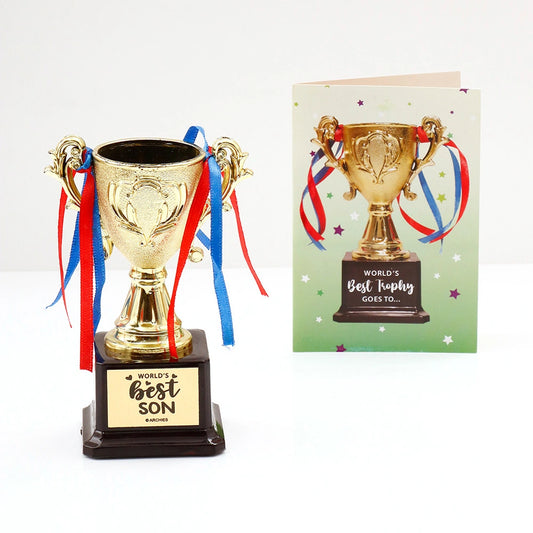 Archies World's Best Son Gold Trophy with Greeting Card