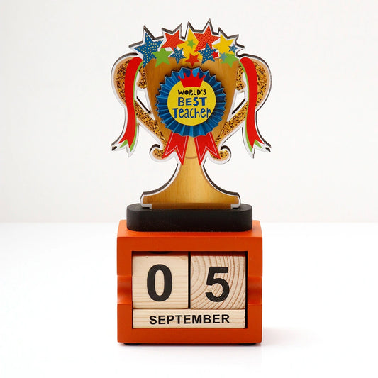 Archies World's Best Teacher Trophy with Perpetual Wooden Calendar
