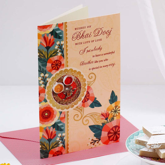 Special Bhai Dooj Greeting Card with Kaju Barfi