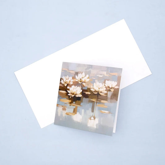 Pack of 50 White Lotus Painting Greeting Card