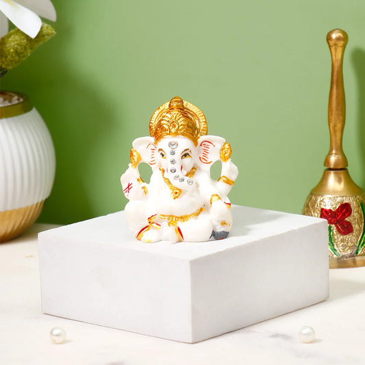 Ganesha Idol with Set of 2 Modak Diyas - Orange