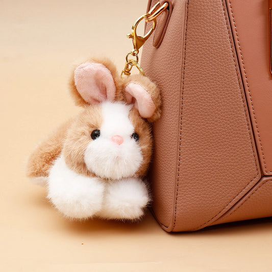Fluffy Brown Bunny Rabbit Plush Keychain