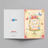 Happy Birthday Floral Cake Personalised Greeting Card
