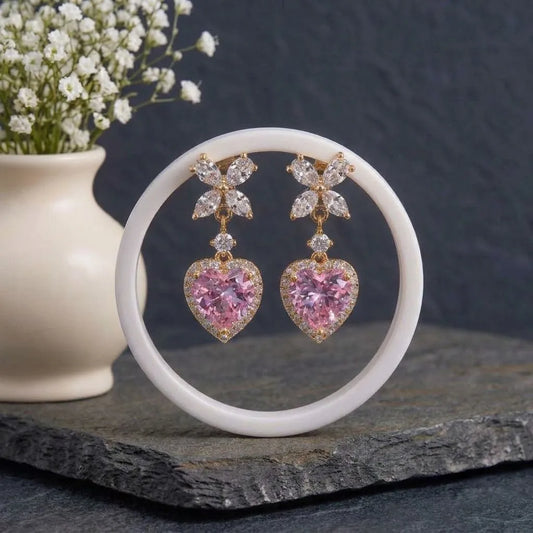 Pink Heart Halo Butterfly Drop Earrings | Stupid Cupid