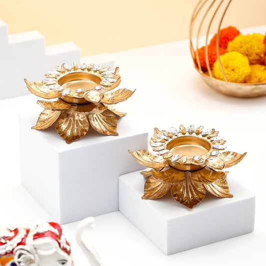 Handcrafted Leaves Diya Set of 2 with Rasgulla