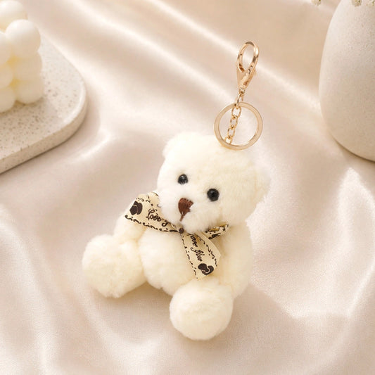 White Teddy Bear Keychain With Perfume and Ferrero Rocher