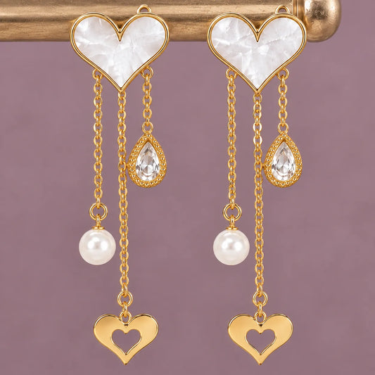 Pearl Heart Multi-Drop Stud Earrings | Stupid Cupid