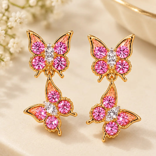 Pink Butterfly Double Dangle Earrings | Stupid Cupid