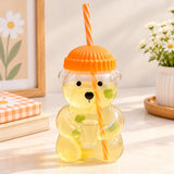 Bear Glass Sipper with Orange Lid & Straw