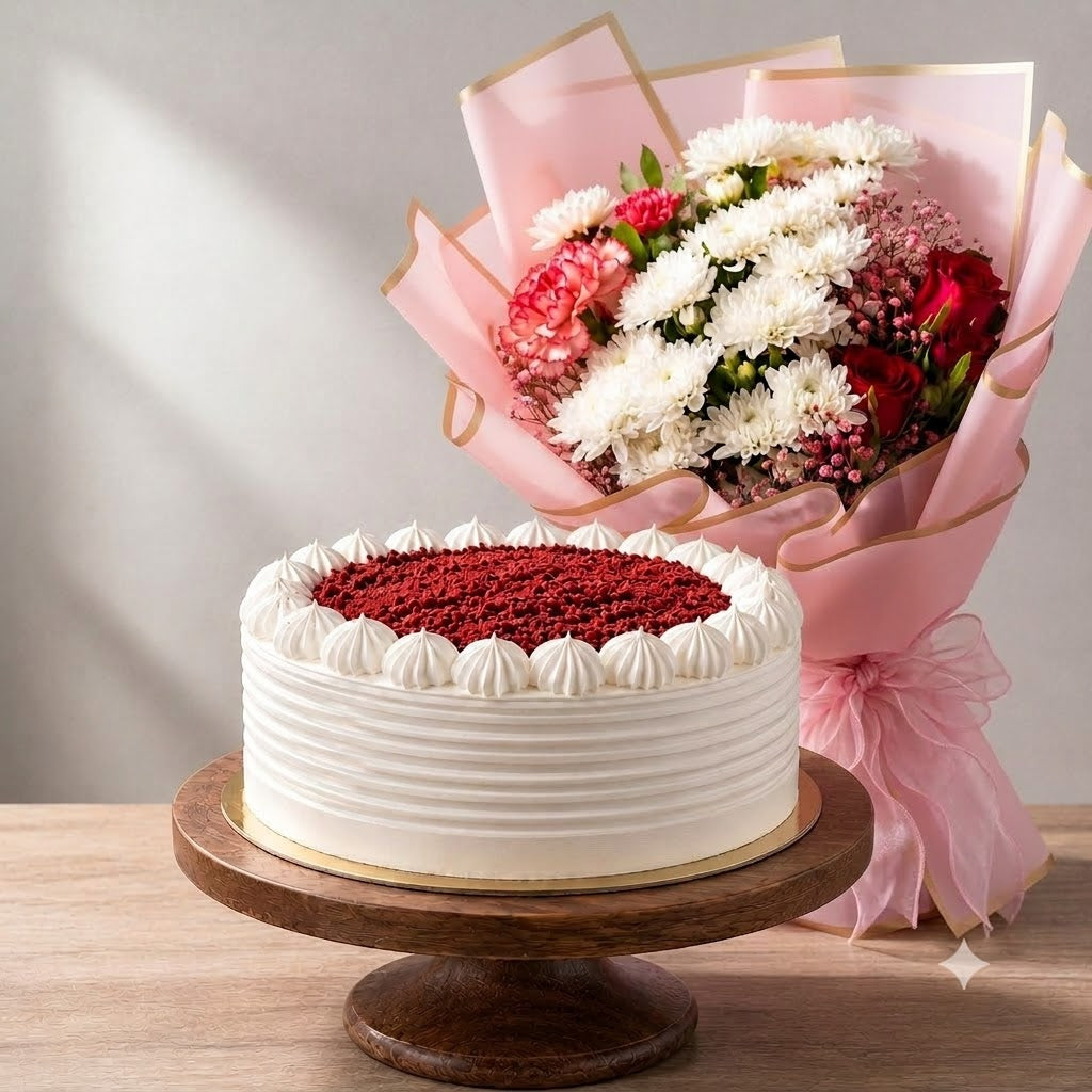 Red Velvet Cake with Floral Blooms