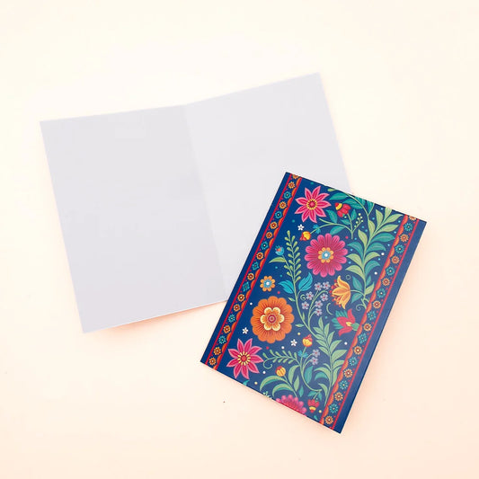 Pack of 50 Folk Floral Blue Greeting Card