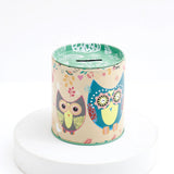 Beige Floral Pair Owl Tin Money Box