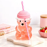 Bear Glass Sipper with Pink Lid & Straw