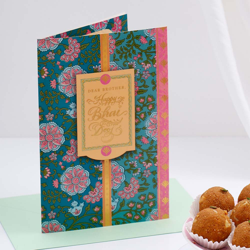 Loving Brother Bhai Dooj Greeting Card with Besan Ladoo