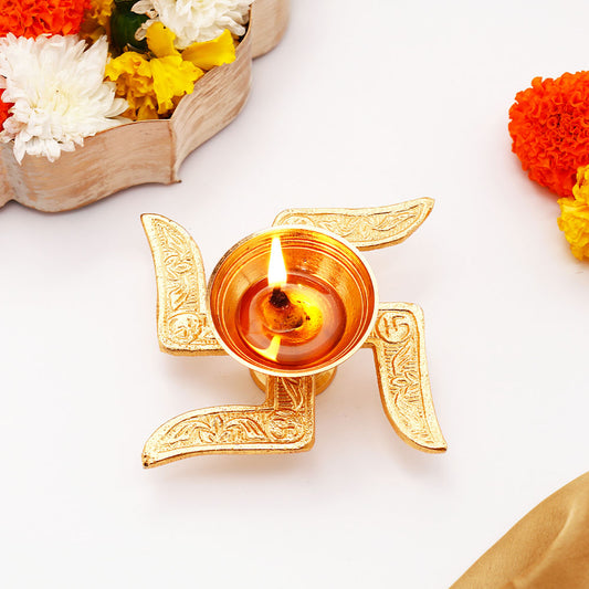 Akhand Jyoti Diya with Greeting Card and Kaju Barfi
