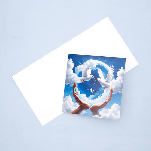 Pack of 50 Doves and Hands Sky Greeting Card