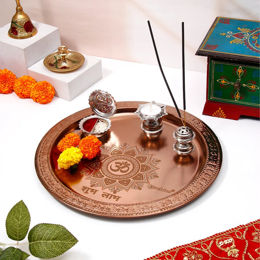 Om Shubh Laabh Copper Pooja Thali Set