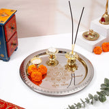 Om Shubh Laabh Silver Pooja Thali Set