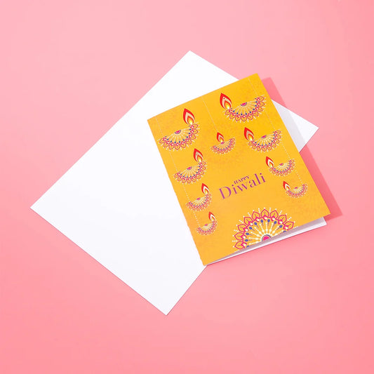 Pack of 50 Happy Diwali Hanging Diyas Mandala Greeting Card