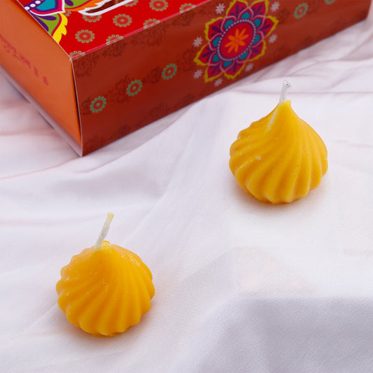 Ganesha Idol with Set of 2 Modak Diyas - Yellow