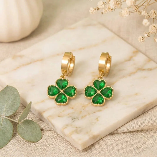 Green Clover Heart Hoop Earrings | Stupid Cupid