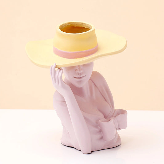 La Fleur Dame Hat Lady Flower Vase Showpiece