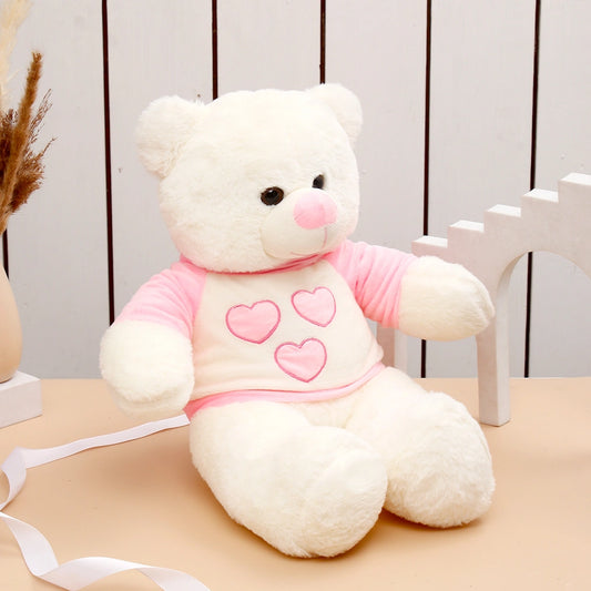 Cuddly White Teddy Bear in T-Shirt