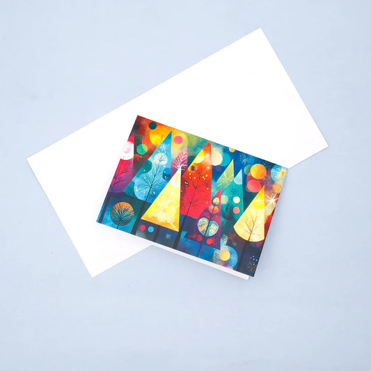 Pack of 50 Colourful Festive Trees Greeting Card
