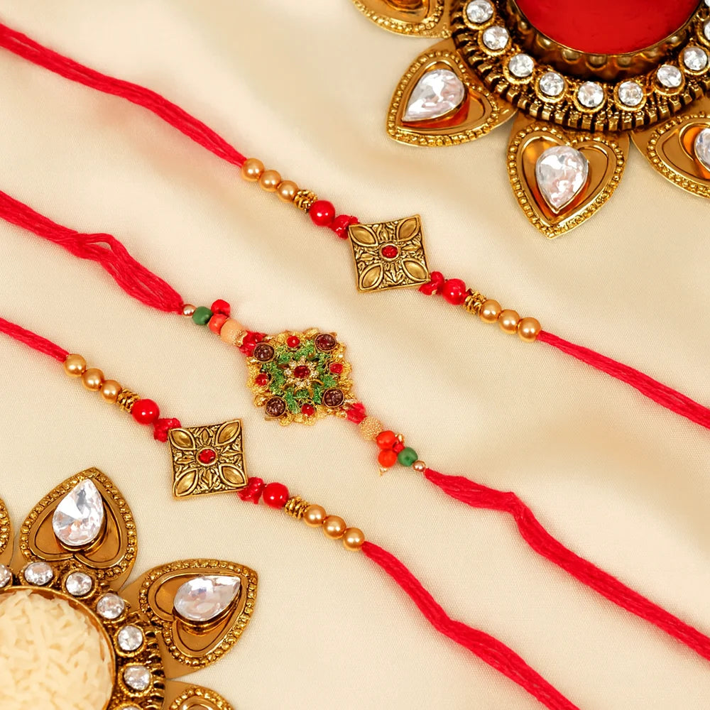 Kundan and Designer Rakhi Set of 3