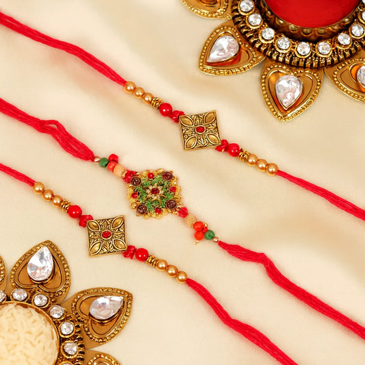 Kundan and Designer Rakhi Set of 3